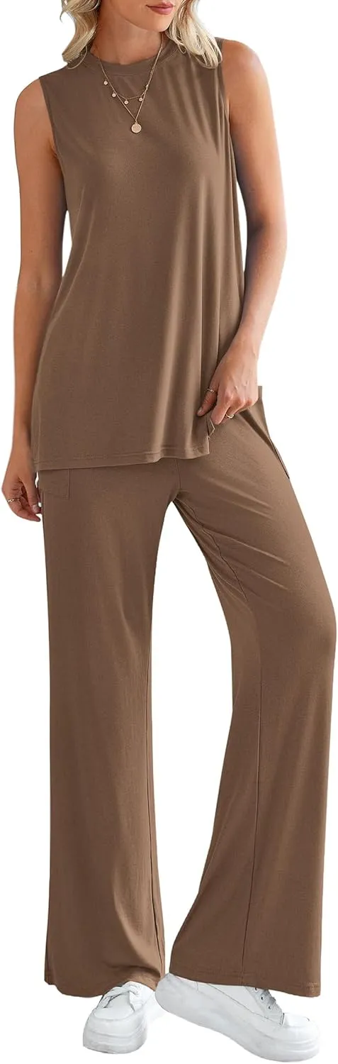 PRETTYGARDEN Women's Summer 2 Piece Set 2025 Loose Tank Top Wide Leg Pants Casual Matching Lounge Travel Outfits Tracksuit