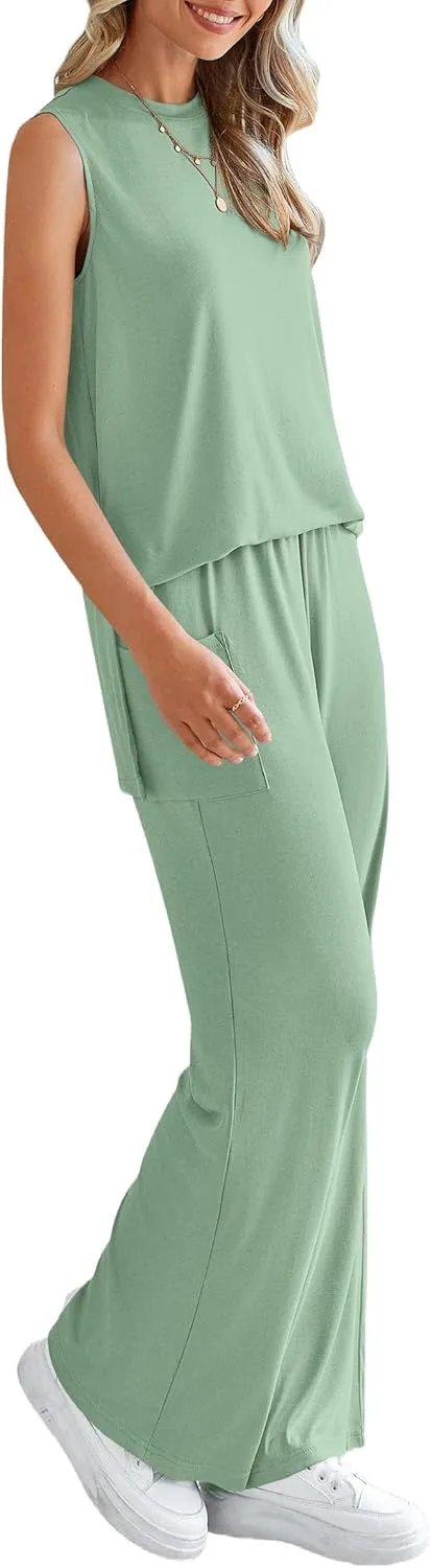 PRETTYGARDEN Women's Summer 2 Piece Set 2025 Loose Tank Top Wide Leg Pants Casual Matching Lounge Travel Outfits Tracksuit