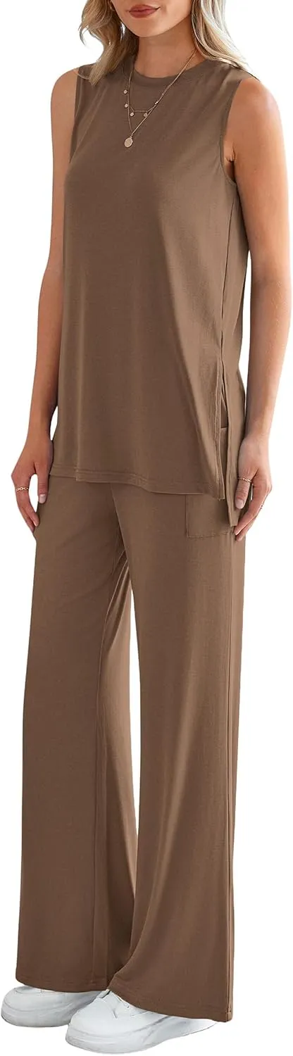 PRETTYGARDEN Women's Summer 2 Piece Set 2025 Loose Tank Top Wide Leg Pants Casual Matching Lounge Travel Outfits Tracksuit