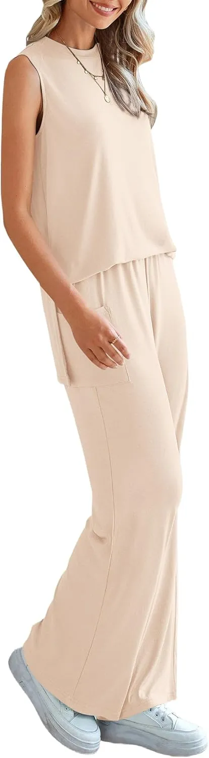 PRETTYGARDEN Women's Summer 2 Piece Set 2025 Loose Tank Top Wide Leg Pants Casual Matching Lounge Travel Outfits Tracksuit