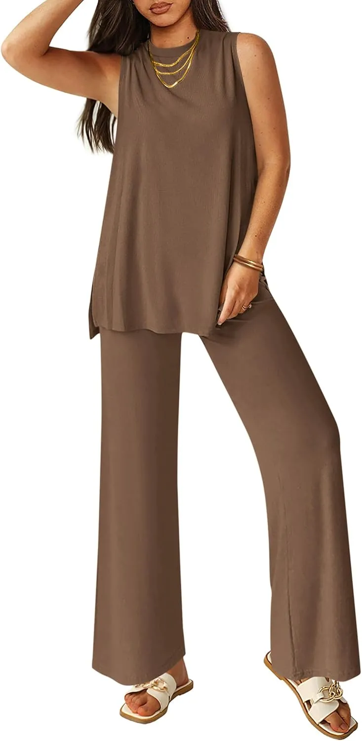 PRETTYGARDEN Women's Summer 2 Piece Set 2025 Loose Tank Top Wide Leg Pants Casual Matching Lounge Travel Outfits Tracksuit