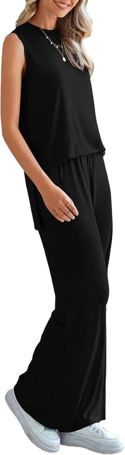 PRETTYGARDEN Women's Summer 2 Piece Set 2025 Loose Tank Top Wide Leg Pants Casual Matching Lounge Travel Outfits Tracksuit