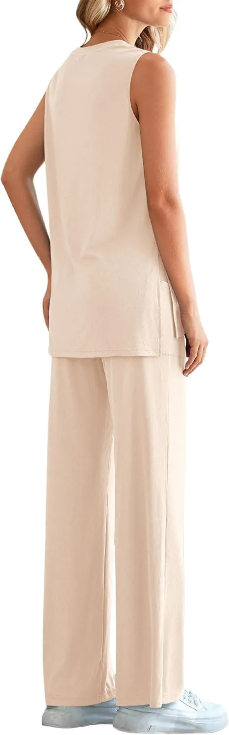 PRETTYGARDEN Women's Summer 2 Piece Set 2025 Loose Tank Top Wide Leg Pants Casual Matching Lounge Travel Outfits Tracksuit