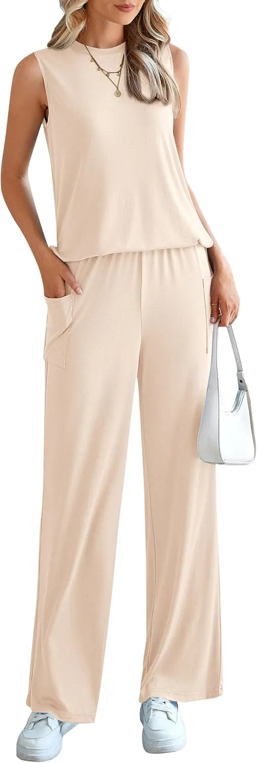 PRETTYGARDEN Women's Summer 2 Piece Set 2025 Loose Tank Top Wide Leg Pants Casual Matching Lounge Travel Outfits Tracksuit