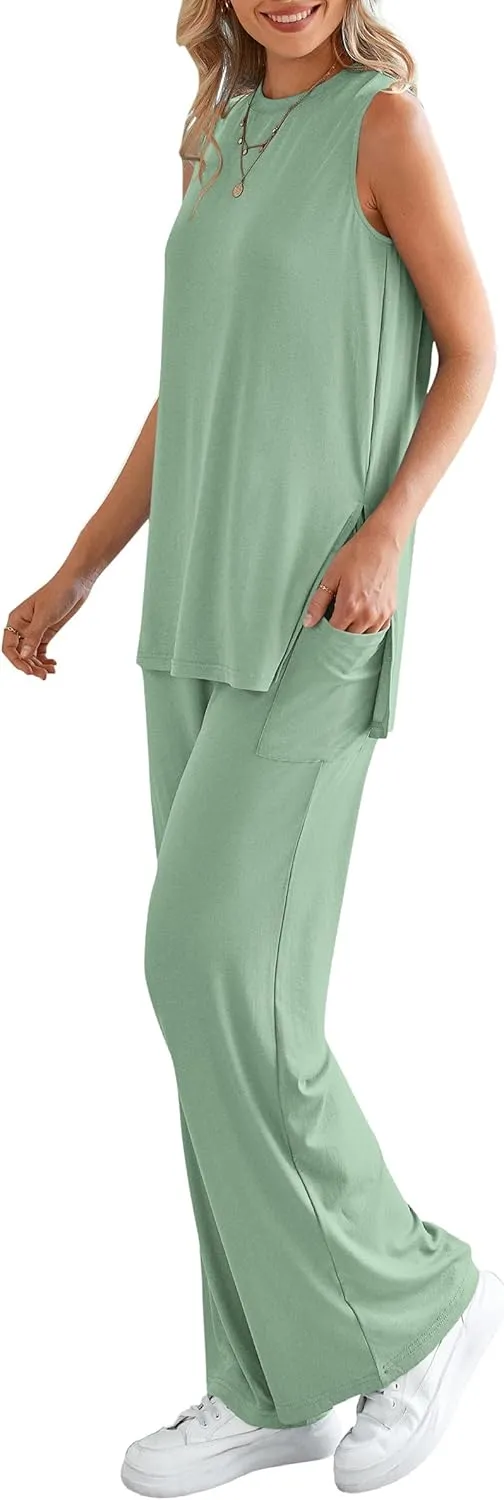 PRETTYGARDEN Women's Summer 2 Piece Set 2025 Loose Tank Top Wide Leg Pants Casual Matching Lounge Travel Outfits Tracksuit
