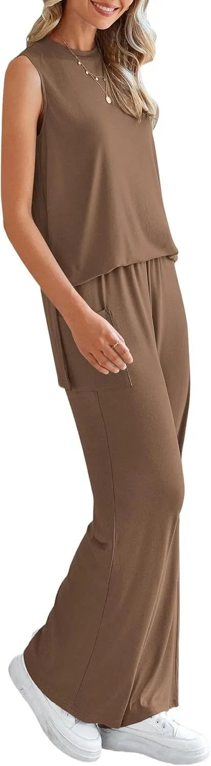 PRETTYGARDEN Women's Summer 2 Piece Set 2025 Loose Tank Top Wide Leg Pants Casual Matching Lounge Travel Outfits Tracksuit