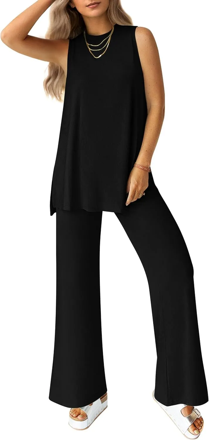 PRETTYGARDEN Women's Summer 2 Piece Set 2025 Loose Tank Top Wide Leg Pants Casual Matching Lounge Travel Outfits Tracksuit