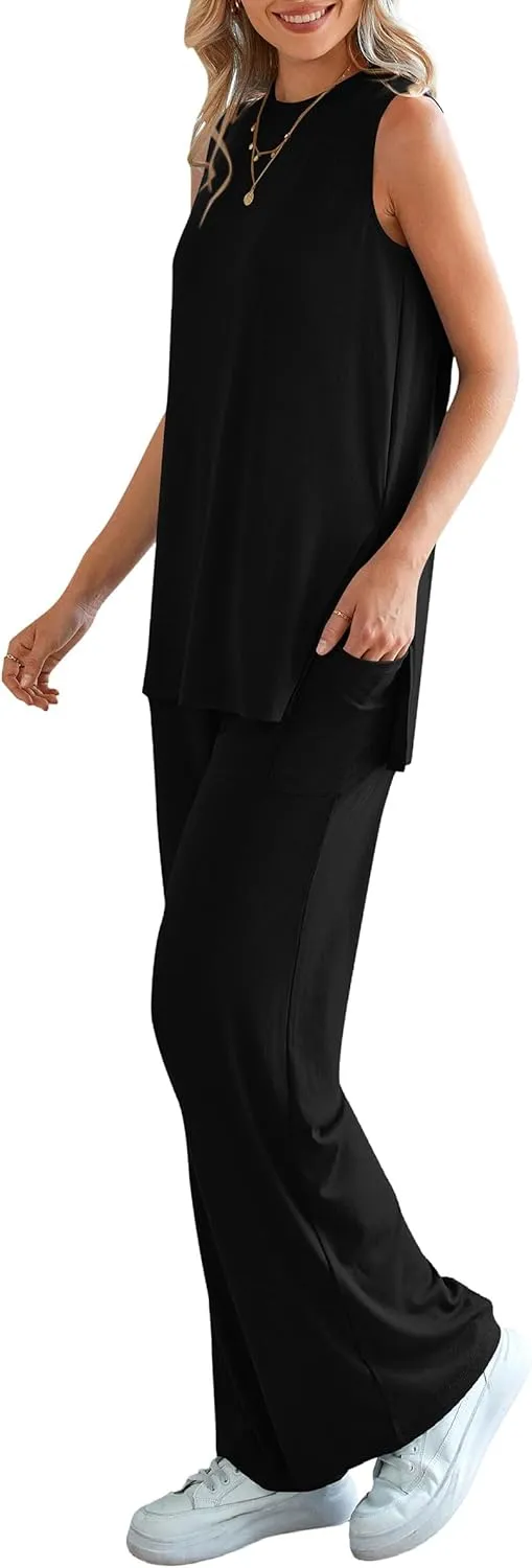 PRETTYGARDEN Women's Summer 2 Piece Set 2025 Loose Tank Top Wide Leg Pants Casual Matching Lounge Travel Outfits Tracksuit