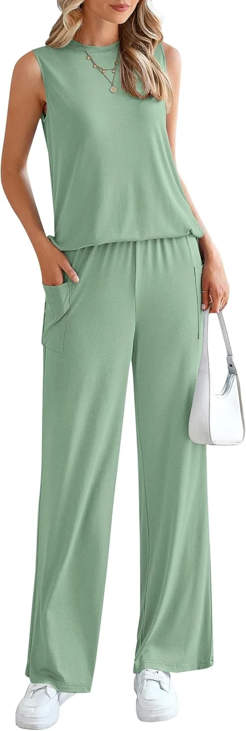 PRETTYGARDEN Women's Summer 2 Piece Set 2025 Loose Tank Top Wide Leg Pants Casual Matching Lounge Travel Outfits Tracksuit