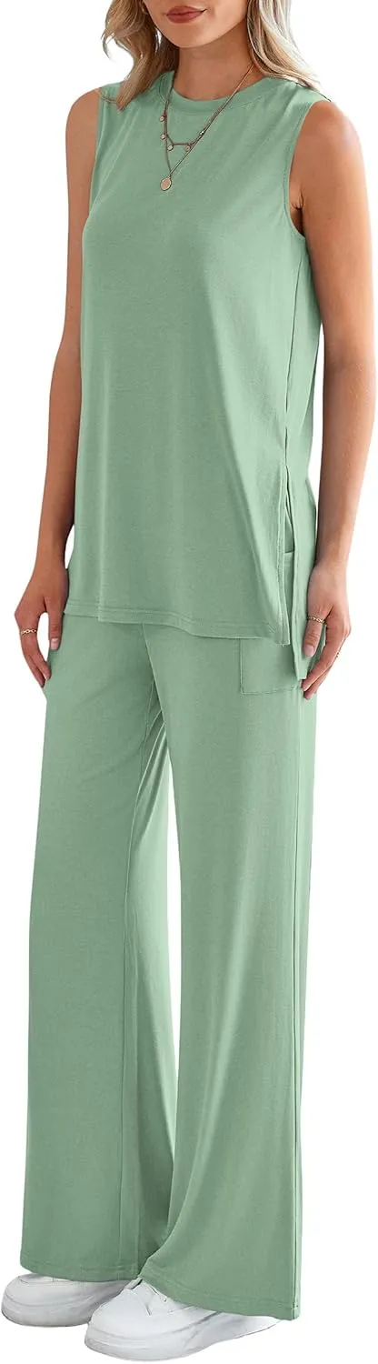 PRETTYGARDEN Women's Summer 2 Piece Set 2025 Loose Tank Top Wide Leg Pants Casual Matching Lounge Travel Outfits Tracksuit