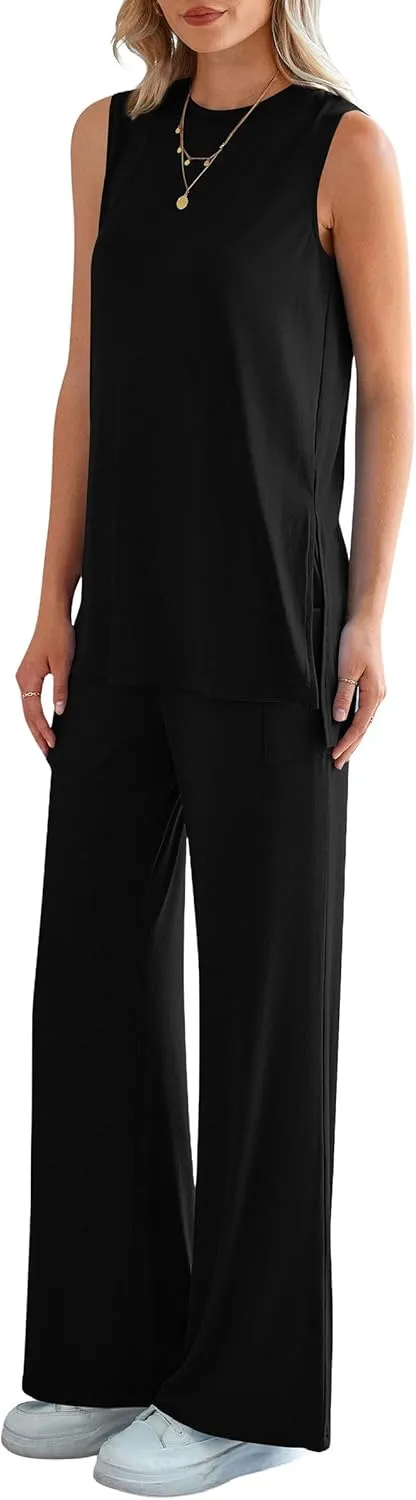 PRETTYGARDEN Women's Summer 2 Piece Set 2025 Loose Tank Top Wide Leg Pants Casual Matching Lounge Travel Outfits Tracksuit