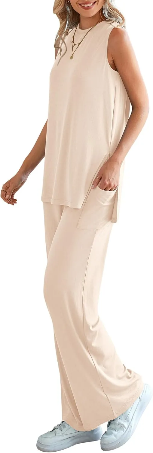 PRETTYGARDEN Women's Summer 2 Piece Set 2025 Loose Tank Top Wide Leg Pants Casual Matching Lounge Travel Outfits Tracksuit