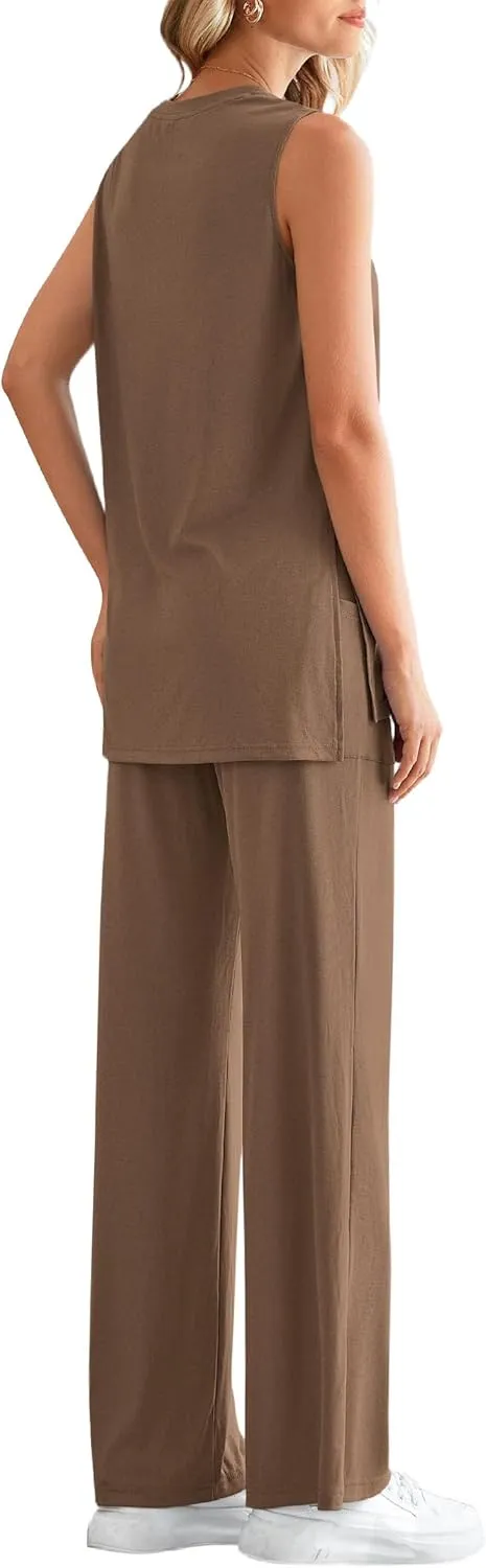 PRETTYGARDEN Women's Summer 2 Piece Set 2025 Loose Tank Top Wide Leg Pants Casual Matching Lounge Travel Outfits Tracksuit