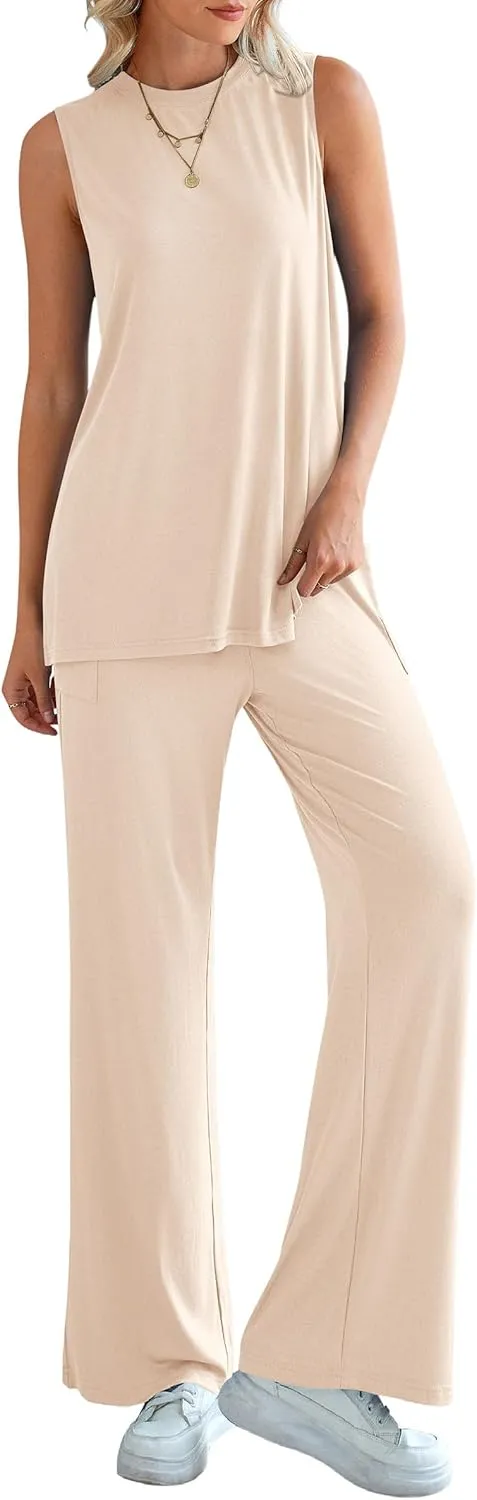 PRETTYGARDEN Women's Summer 2 Piece Set 2025 Loose Tank Top Wide Leg Pants Casual Matching Lounge Travel Outfits Tracksuit