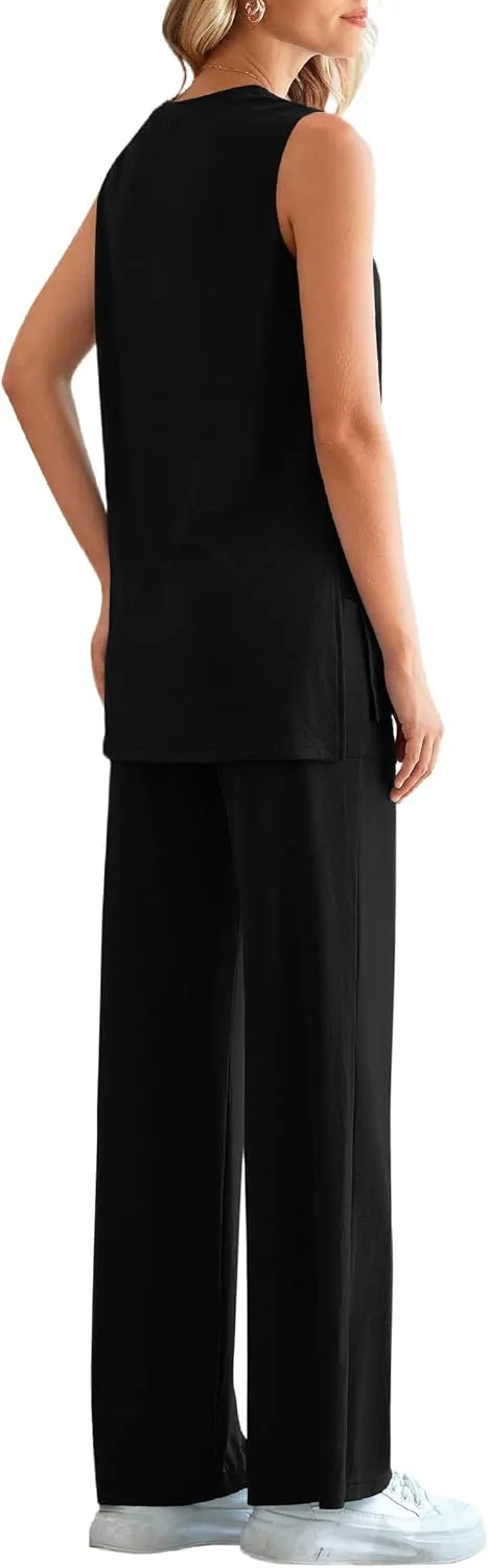 PRETTYGARDEN Women's Summer 2 Piece Set 2025 Loose Tank Top Wide Leg Pants Casual Matching Lounge Travel Outfits Tracksuit