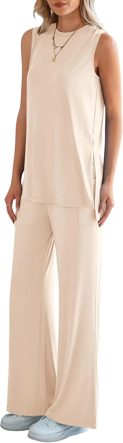PRETTYGARDEN Women's Summer 2 Piece Set 2025 Loose Tank Top Wide Leg Pants Casual Matching Lounge Travel Outfits Tracksuit