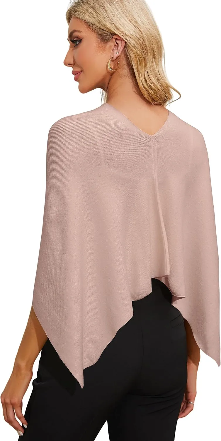 PULI Women Capri Poncho Sweater Slimming Fit Cropped Versatile Shawl Soft Knit Wraps Cowl Neck Short Tops