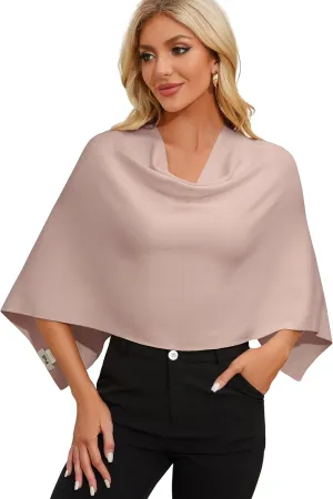 PULI Women Capri Poncho Sweater Slimming Fit Cropped Versatile Shawl Soft Knit Wraps Cowl Neck Short Tops