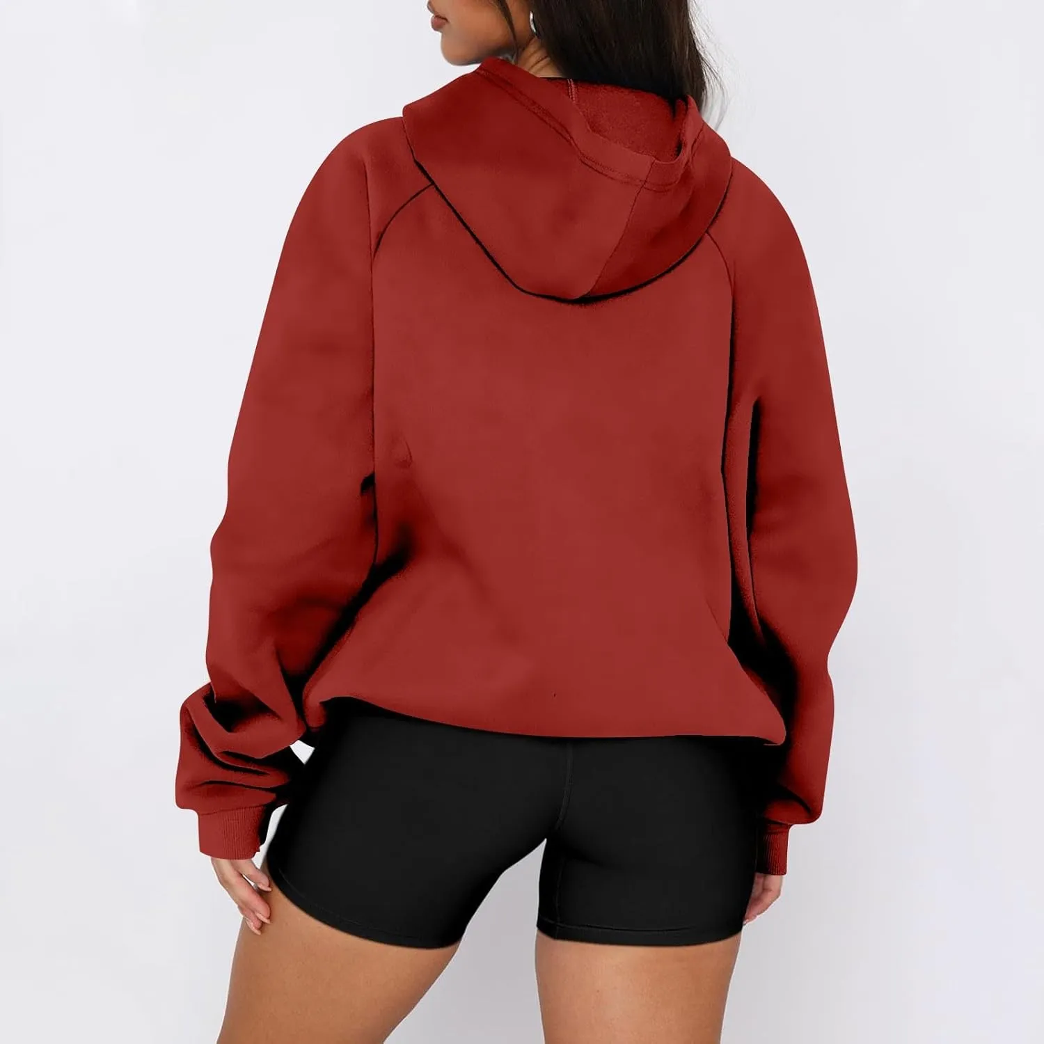 Quarter Zip Pullover Women,2024 Fall Casual Loose Oversized Hoodies Plain Long Sleeve Shirts With Kangaroo Pockets