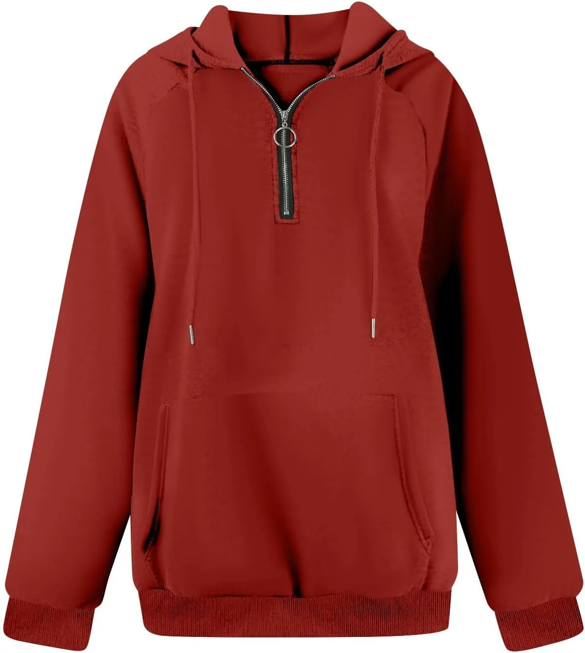 Quarter Zip Pullover Women,2024 Fall Casual Loose Oversized Hoodies Plain Long Sleeve Shirts With Kangaroo Pockets