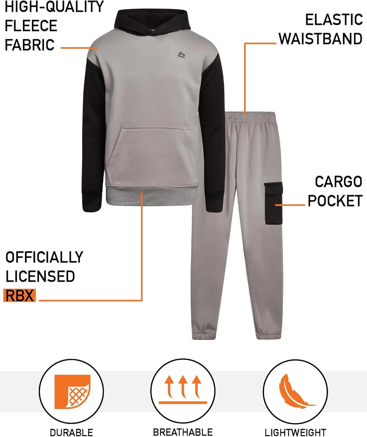 RBX Boy's Jogger Set - 2 Piece Fleece Sweatsuit Kids Clothing Set (Size: 2T-12)