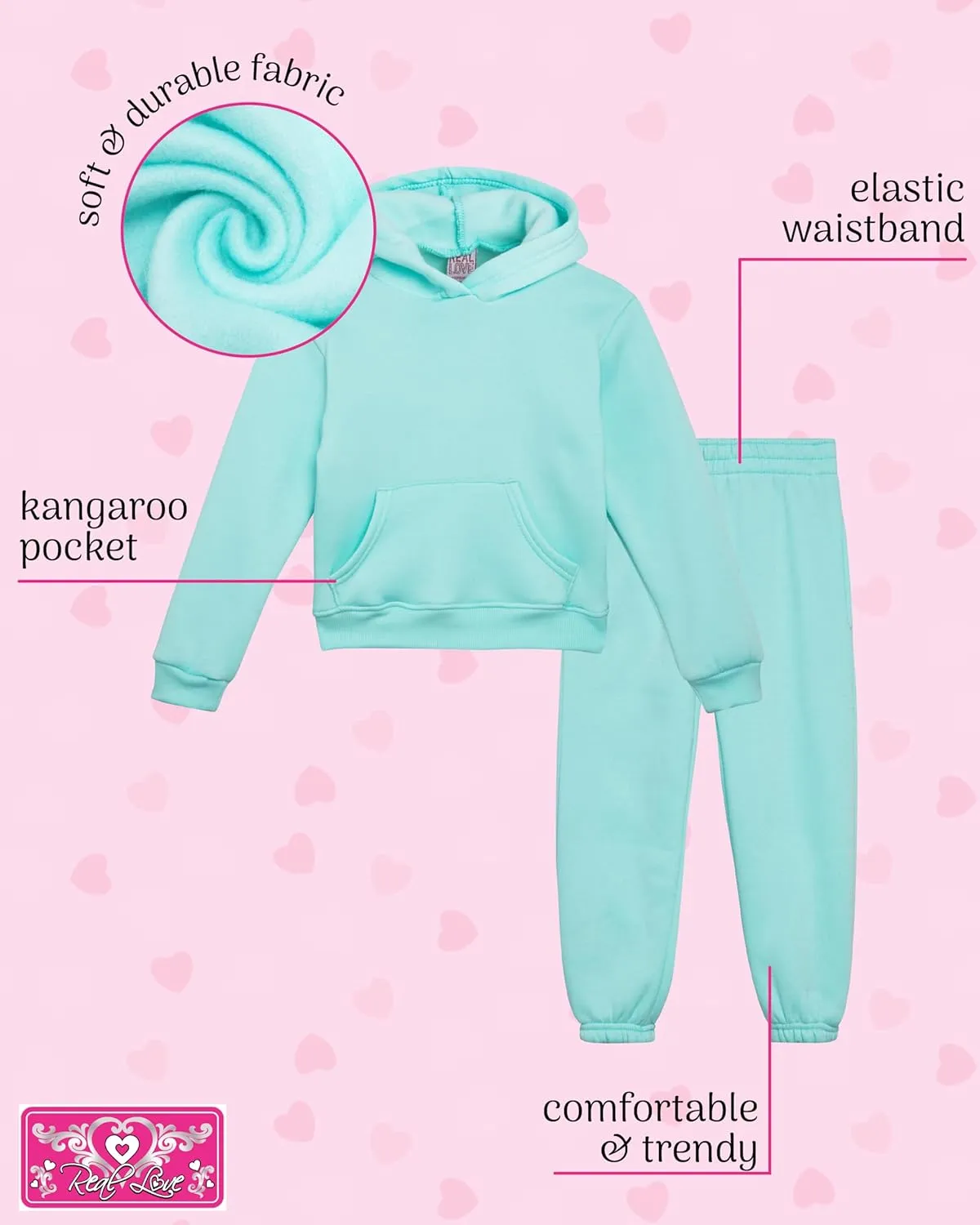 Real Love Toddler Girls' Jogger Set - 2 Piece Soft Fleece Pullover Hoodie and Jogger Pants for Little Girls (2T-6)
