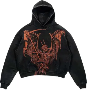 Retro Y2K Hoodie Gothic Casual Alphabet Blast Print Pattern Skull Fashion Hoodie Women Harajuku Clothing