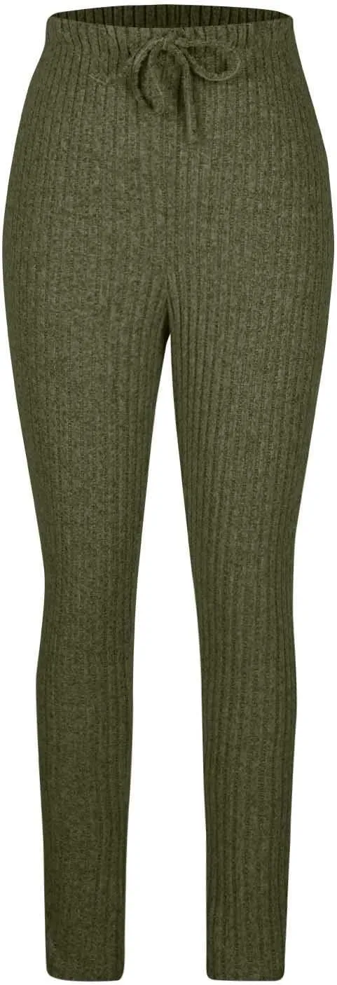 Ribbed Knit Pants for Women 2024 Casual Solid Drawstring Waist Trousers Loose High Waist Tight Hip Lifting Stretch Yoga Pant