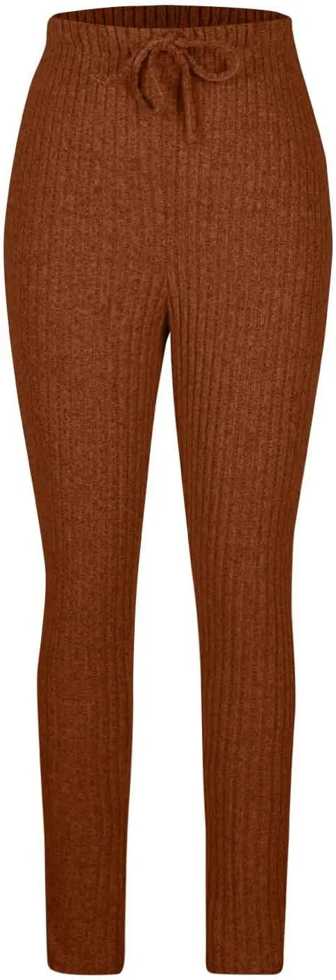 Ribbed Knit Pants for Women 2024 Casual Solid Drawstring Waist Trousers Loose High Waist Tight Hip Lifting Stretch Yoga Pant