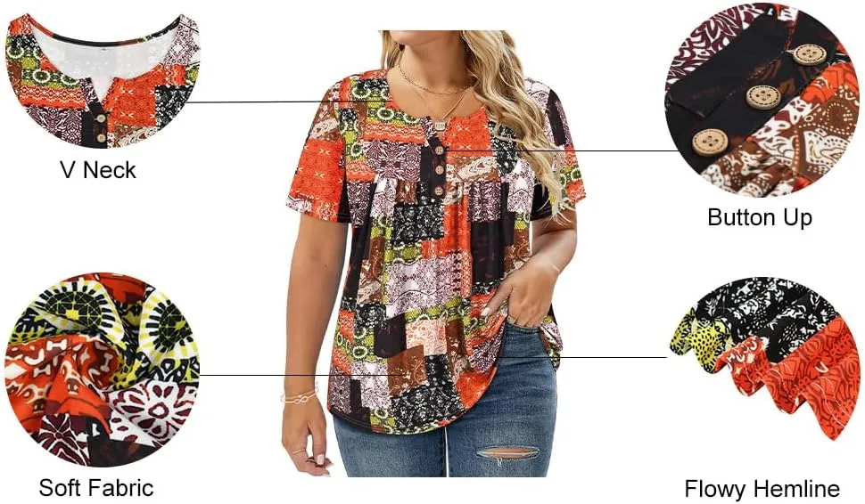 RITERA Womens Plus Size Casual Tops V Round Neck Tshirts Blouse for Women Girls Basic Summer Black Tops Solid Color XL 5XL