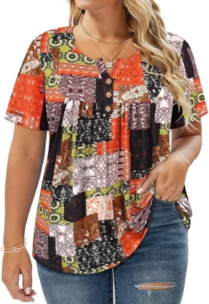 RITERA Womens Plus Size Casual Tops V Round Neck Tshirts Blouse for Women Girls Basic Summer Black Tops Solid Color XL 5XL