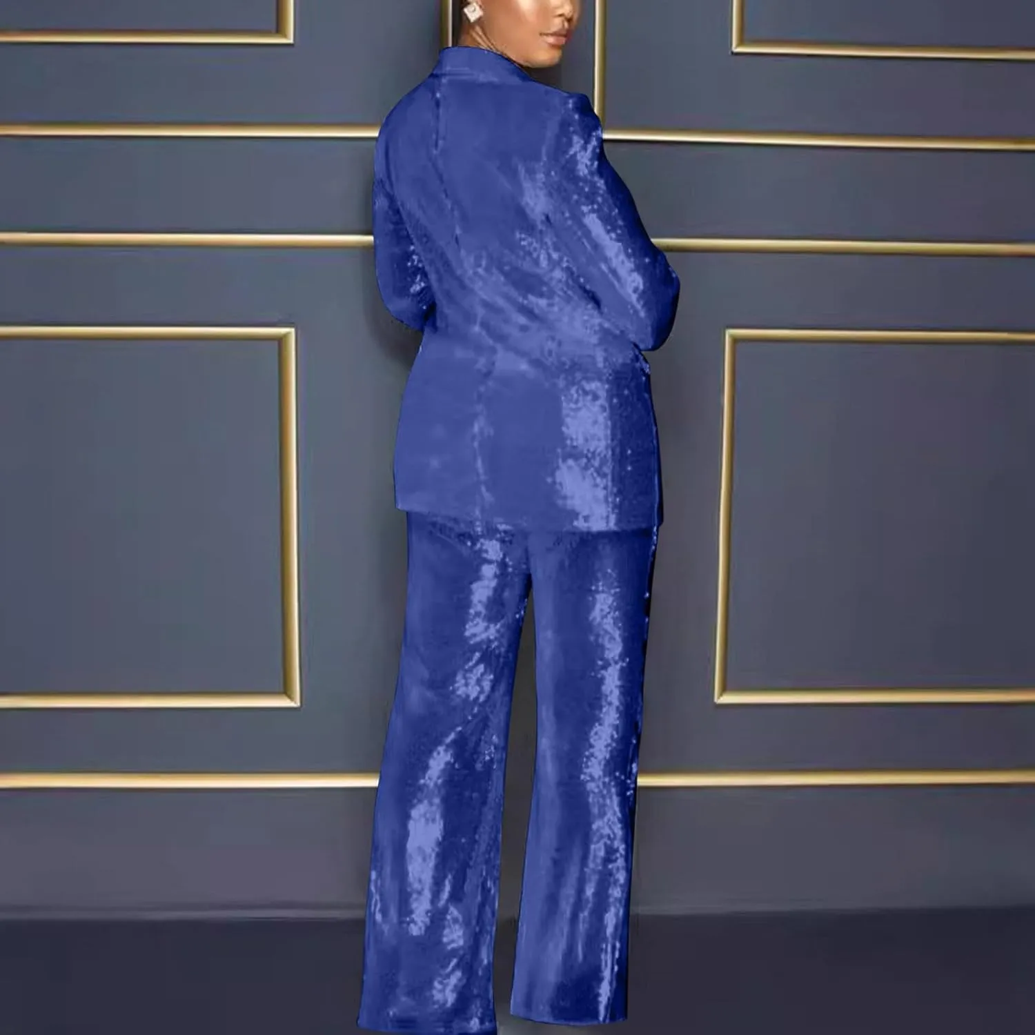 Sequins Blazer Sets for Women 2 Piece Set Slim Fit Long Sleeve Open Front Pant Suits Sparkly Disco Party Outfits