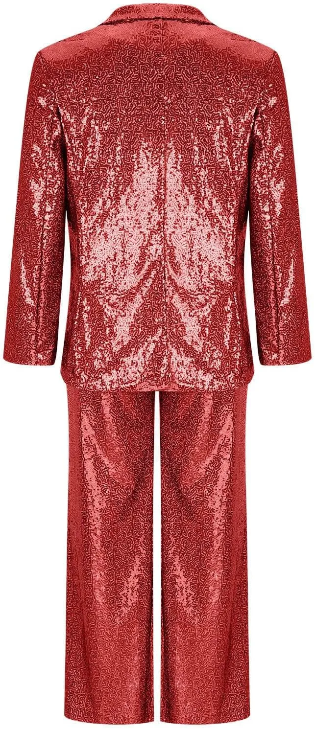 Sequins Blazer Sets for Women 2 Piece Set Slim Fit Long Sleeve Open Front Pant Suits Sparkly Disco Party Outfits