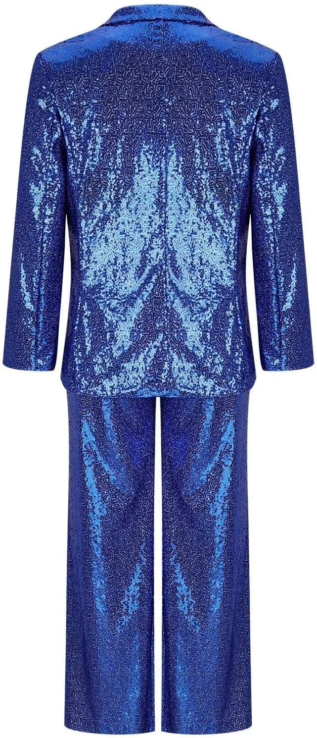 Sequins Blazer Sets for Women 2 Piece Set Slim Fit Long Sleeve Open Front Pant Suits Sparkly Disco Party Outfits