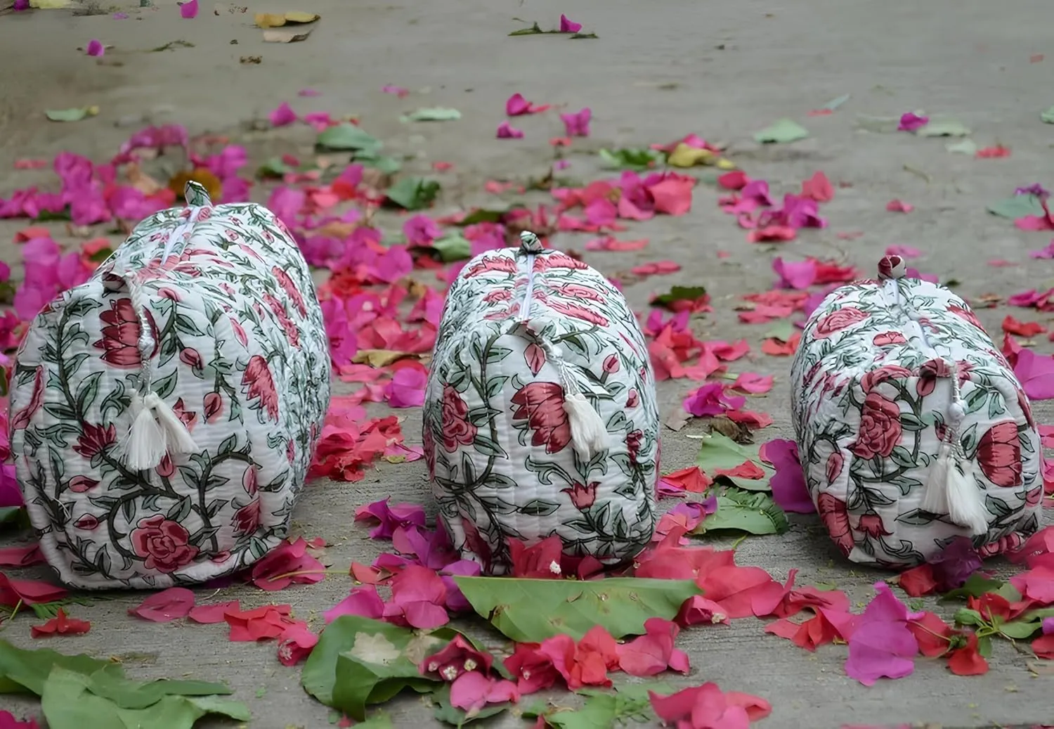 Set of 3 Pieces Indian Cotton Toiletry Bag Set Cosmetic Makeup Bags (Pattern-12)