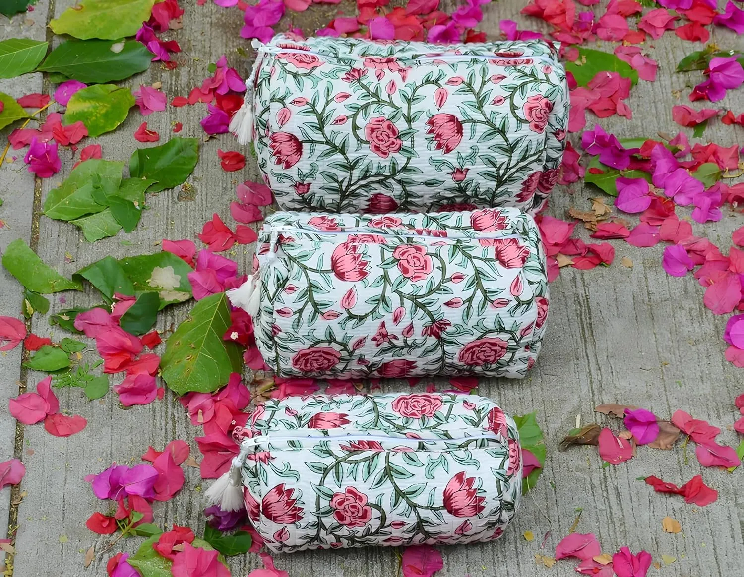 Set of 3 Pieces Indian Cotton Toiletry Bag Set Cosmetic Makeup Bags (Pattern-12)