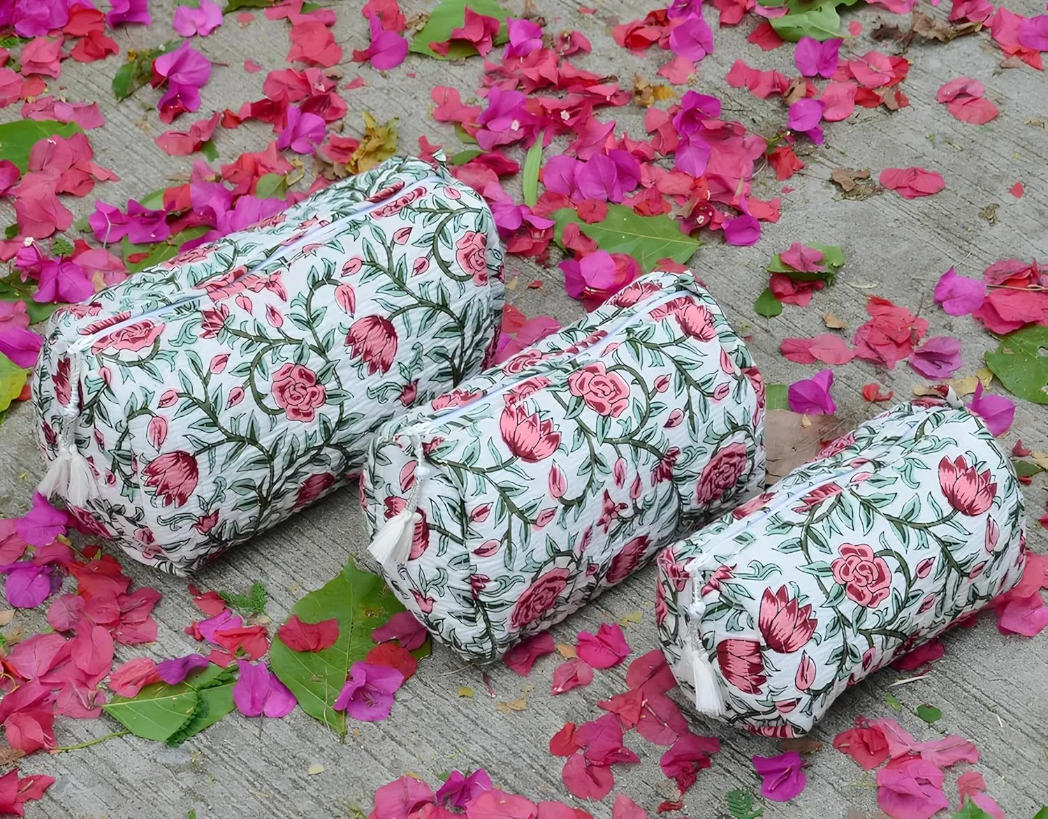 Set of 3 Pieces Indian Cotton Toiletry Bag Set Cosmetic Makeup Bags (Pattern-12)