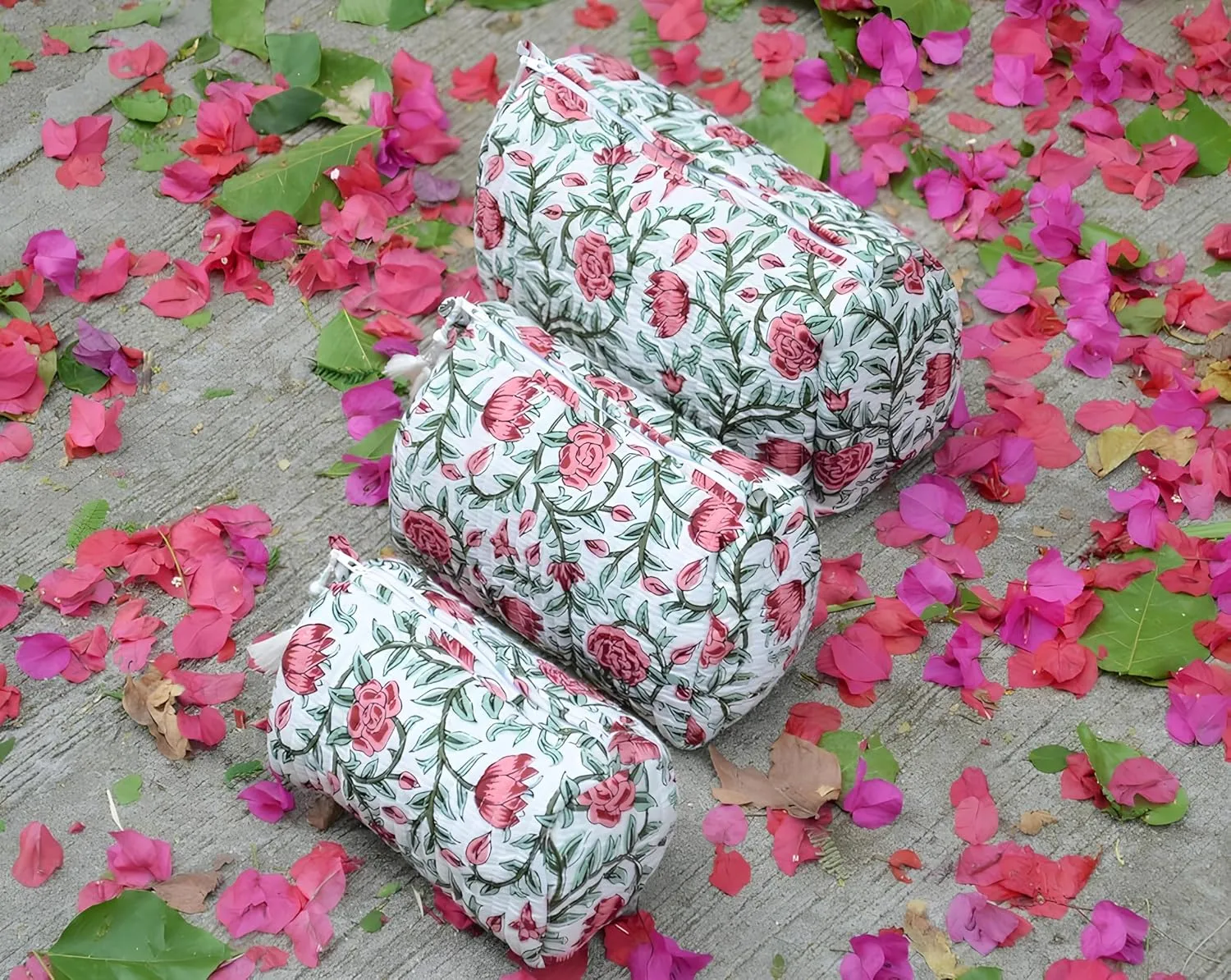 Set of 3 Pieces Indian Cotton Toiletry Bag Set Cosmetic Makeup Bags (Pattern-12)