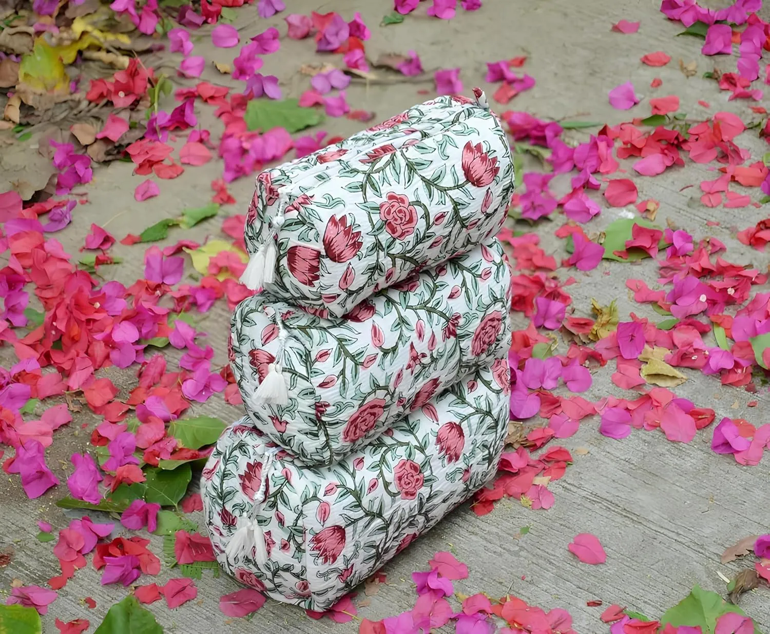 Set of 3 Pieces Indian Cotton Toiletry Bag Set Cosmetic Makeup Bags (Pattern-12)