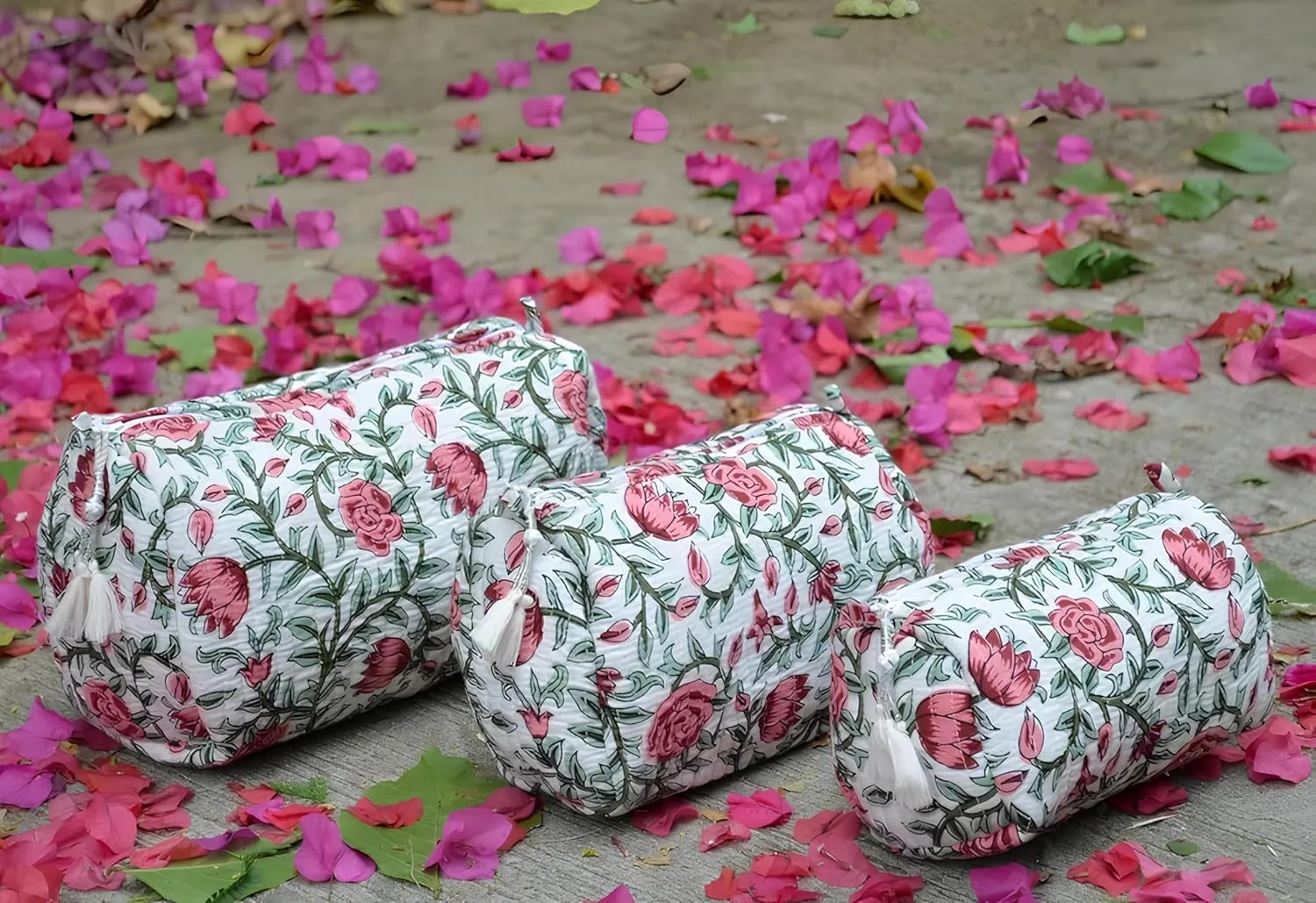 Set of 3 Pieces Indian Cotton Toiletry Bag Set Cosmetic Makeup Bags (Pattern-12)