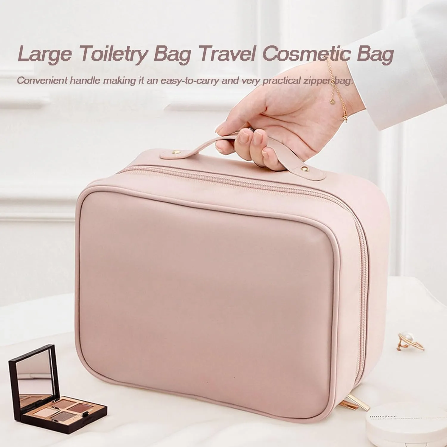 Setpatient Multi-Compartment Toiletry Cosmetics Bag, Set Patient Travel Makeup Bag, set patient cosmetic bag, set patient makeup bag, Multi-Compartment Toiletry Cosmetics Bag(White)