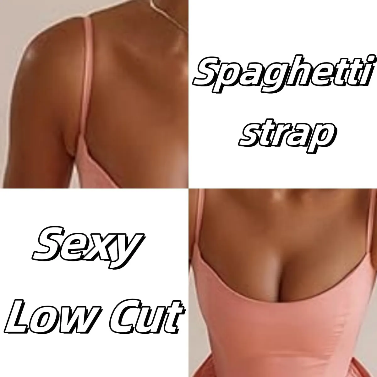 Sexy U Neck Backless Tunic Swing Sundress,Womens Sleeveless Sling Summer Dresses,Low Cut Spaghetti Strap Maxi Skirt