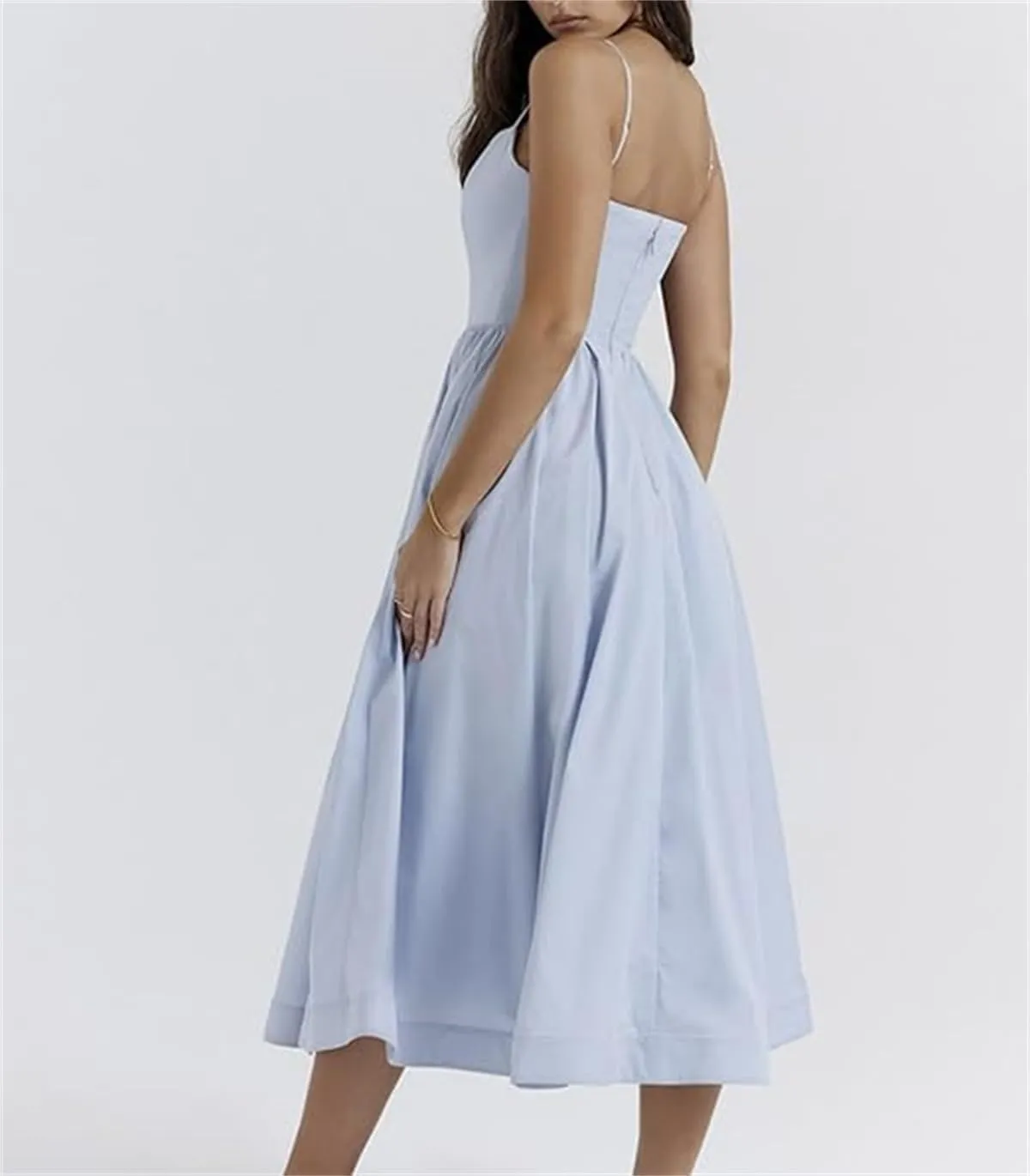 Sexy U Neck Backless Tunic Swing Sundress,Womens Sleeveless Sling Summer Dresses,Low Cut Spaghetti Strap Maxi Skirt