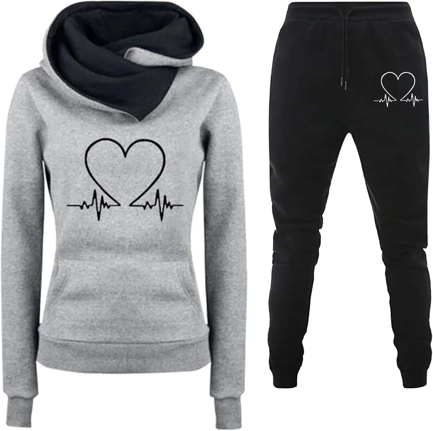 SHAOBGE Unisex 2 Piece Outfits Women Men Hoodie Tracksuits Oversized Sweatshirts Jogger Sweatpants Y2K Sweatsuit with Pockets