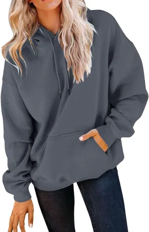 SHAOBGE Women's Casual Pink Cropped Oversized Long Sleeve Solid Hoodie Pullover Sweatshirt
