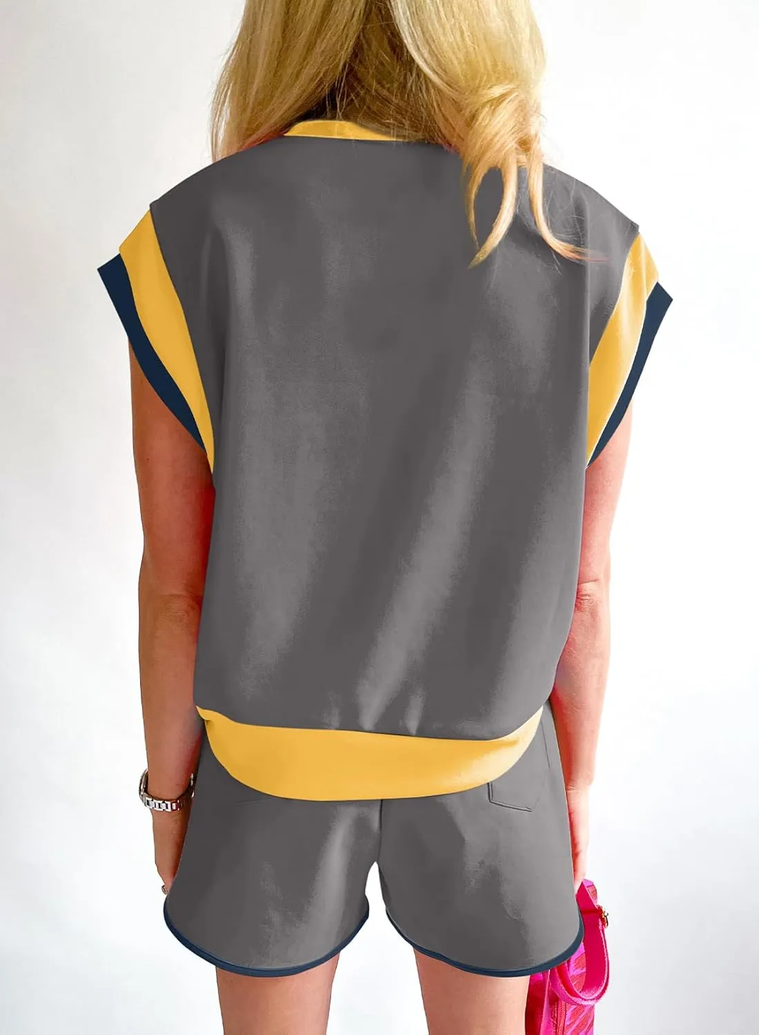 SHEWIN Women's Two Piece Lounge Sets Casual Short Sleeve Pullover Tops Matching Shorts Loungewear Tracksuit Set