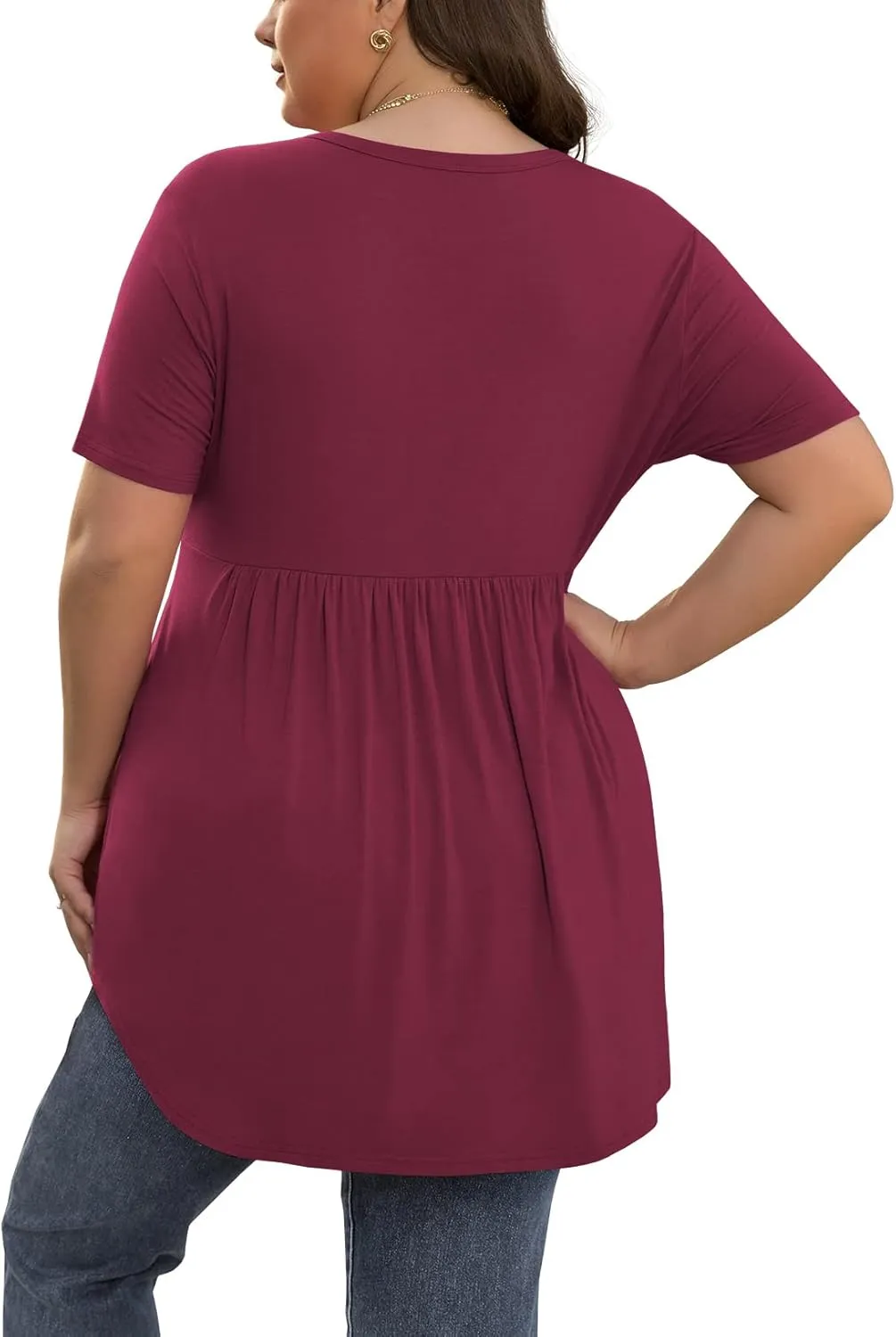 SHIJIALI Women's Plus Size Henley Shirts V Neck Button Tunic Tops Casual Short Sleeve Swing Flowy Tunic