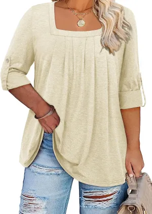Siddhe Women Short Sleeve Plus Size Tunics, Square Neck Tops Casual Loose Fit T Shirt Blouse Summer 2025