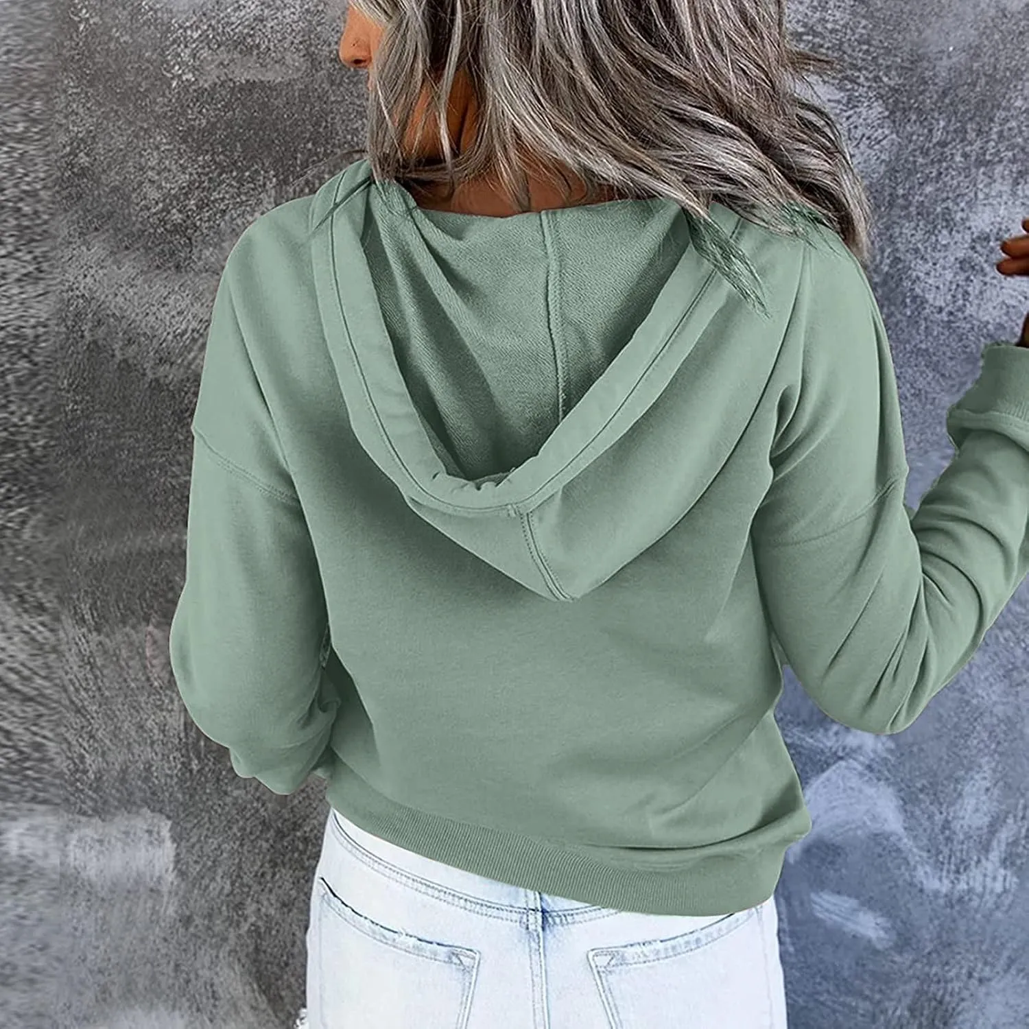 slqdgmryz Hoodies for Women Button Preppy Tunic Sweatshirt Plain Cute Hoodie Drawstring Long Sleeve Pullover with Pockets