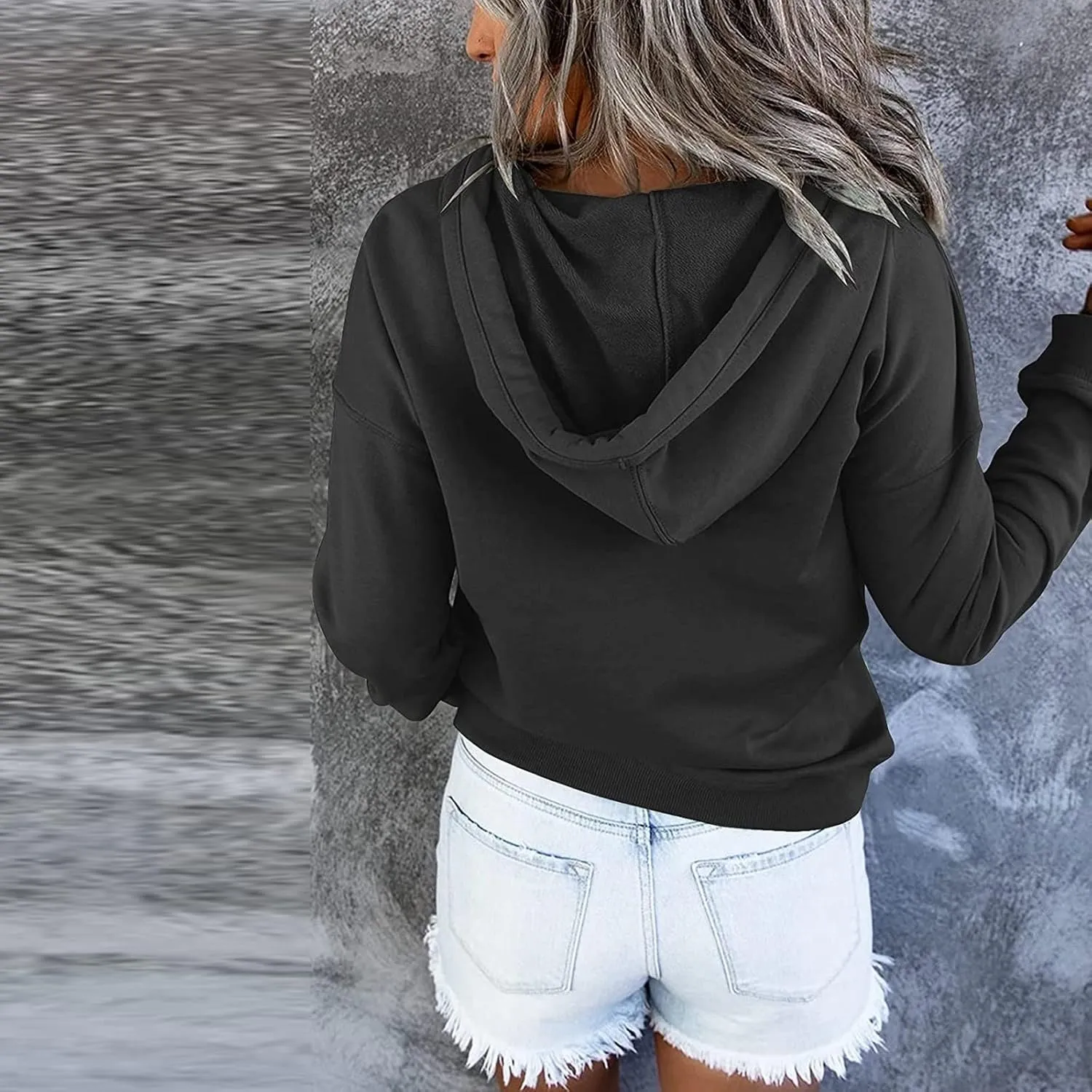 slqdgmryz Hoodies for Women Button Preppy Tunic Sweatshirt Plain Cute Hoodie Drawstring Long Sleeve Pullover with Pockets